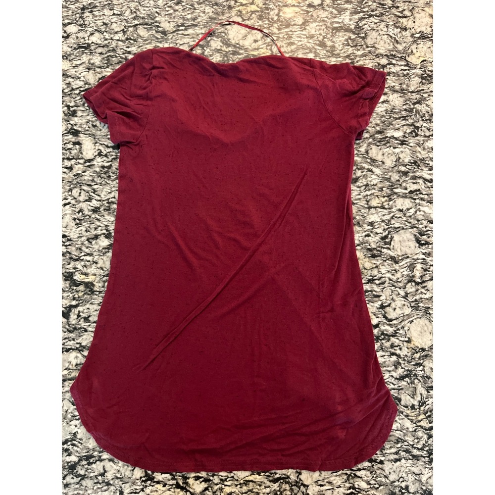 Cotton On Womens XS Burgundy Maroon Speckled V-Neck Short Sleeve Curved Hem Tee